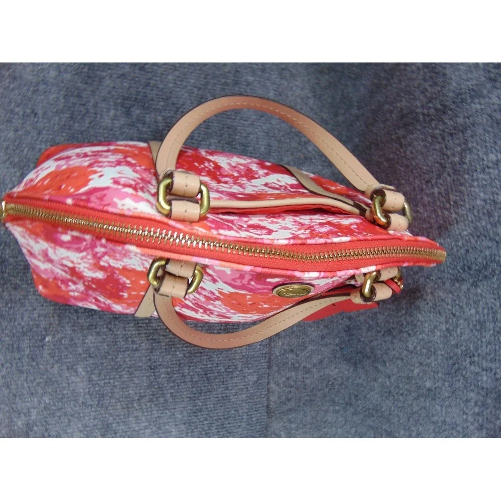 Coach Satchel Pink Orange Floral Coated Canvas Leather Trim F31341‎ FLAW READ